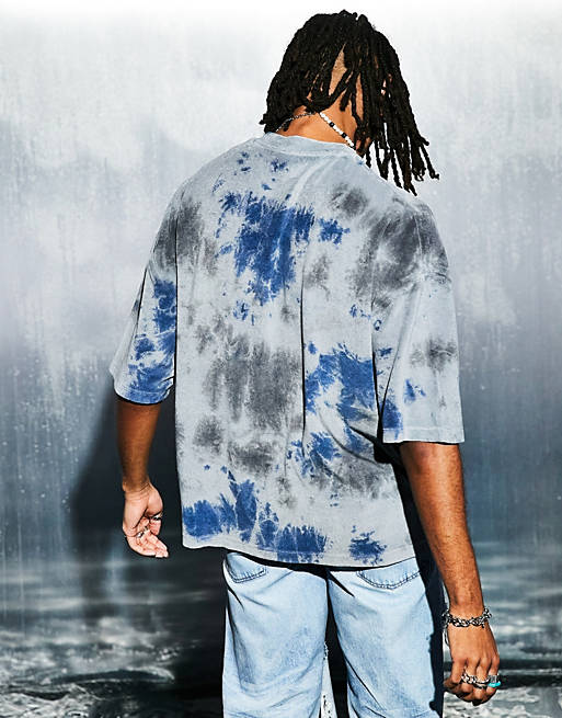 T-Shirts & Vests oversized t-shirt in grey tie dye towelling 