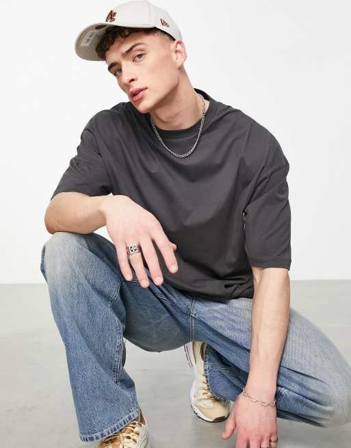 ASOS DESIGN oversized t-shirt in grey with anime back print