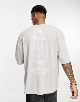 ASOS DESIGN oversized t-shirt in grey with celestial back print