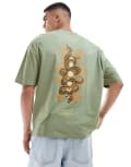 [ASOS DESIGN] ASOS DESIGN oversized t-shirt in grey with celestial snake back print-Green XS PUSSYWILLOW GREY