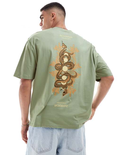 FhyzicsShops DESIGN oversized t-shirt in grey with celestial snake back print