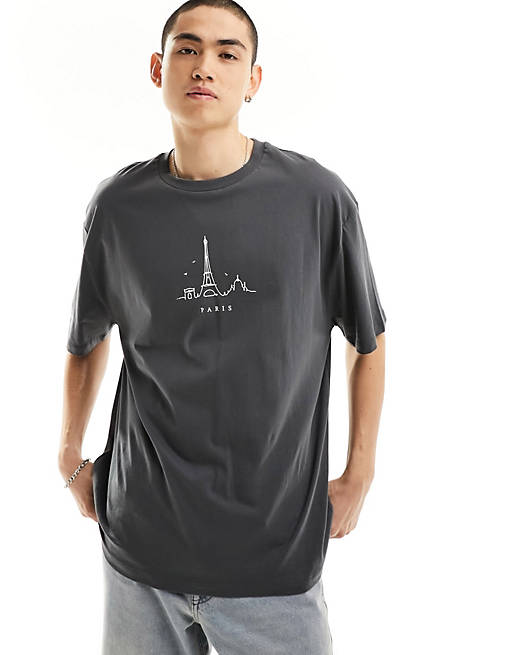 ASOS DESIGN oversized t-shirt in grey with city chest print | ASOS