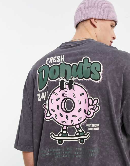 ASOS DESIGN oversized t-shirt in grey with donut back print