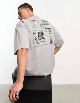 ASOS DESIGN oversized t-shirt in grey with receipt back print