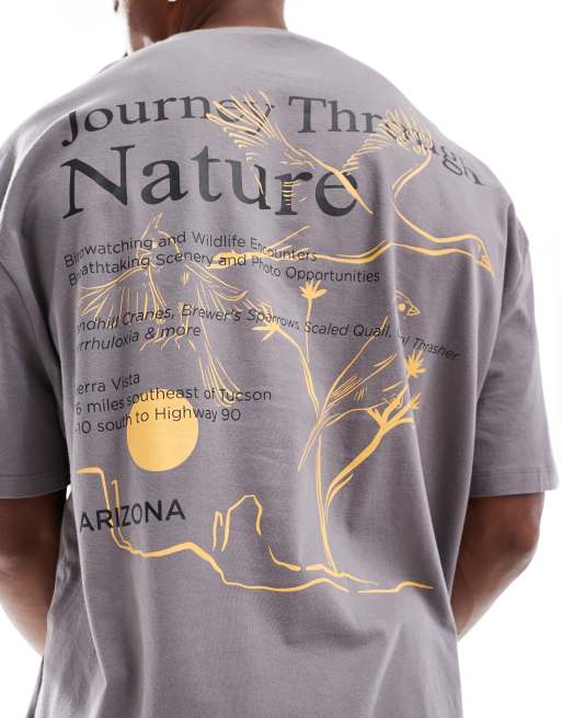 ASOS DESIGN oversized t-shirt in grey with scenic back print ASOS