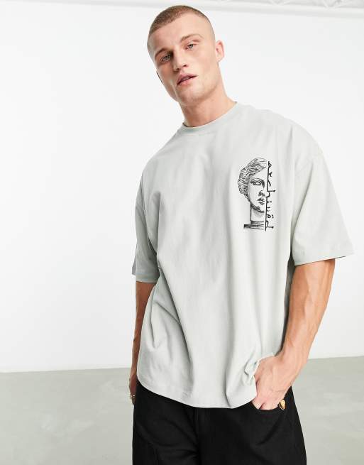 ASOS DESIGN oversized t-shirt in grey with statue spine print | ASOS