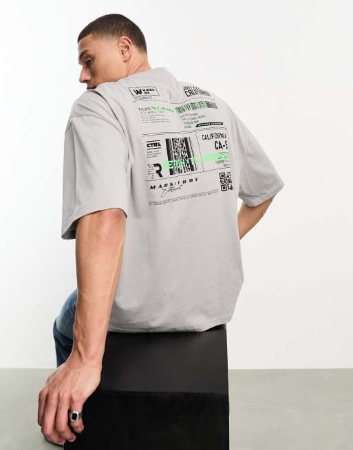 ASOS DESIGN - Oversized T-shirt in grijs met bon-print op de achterkant