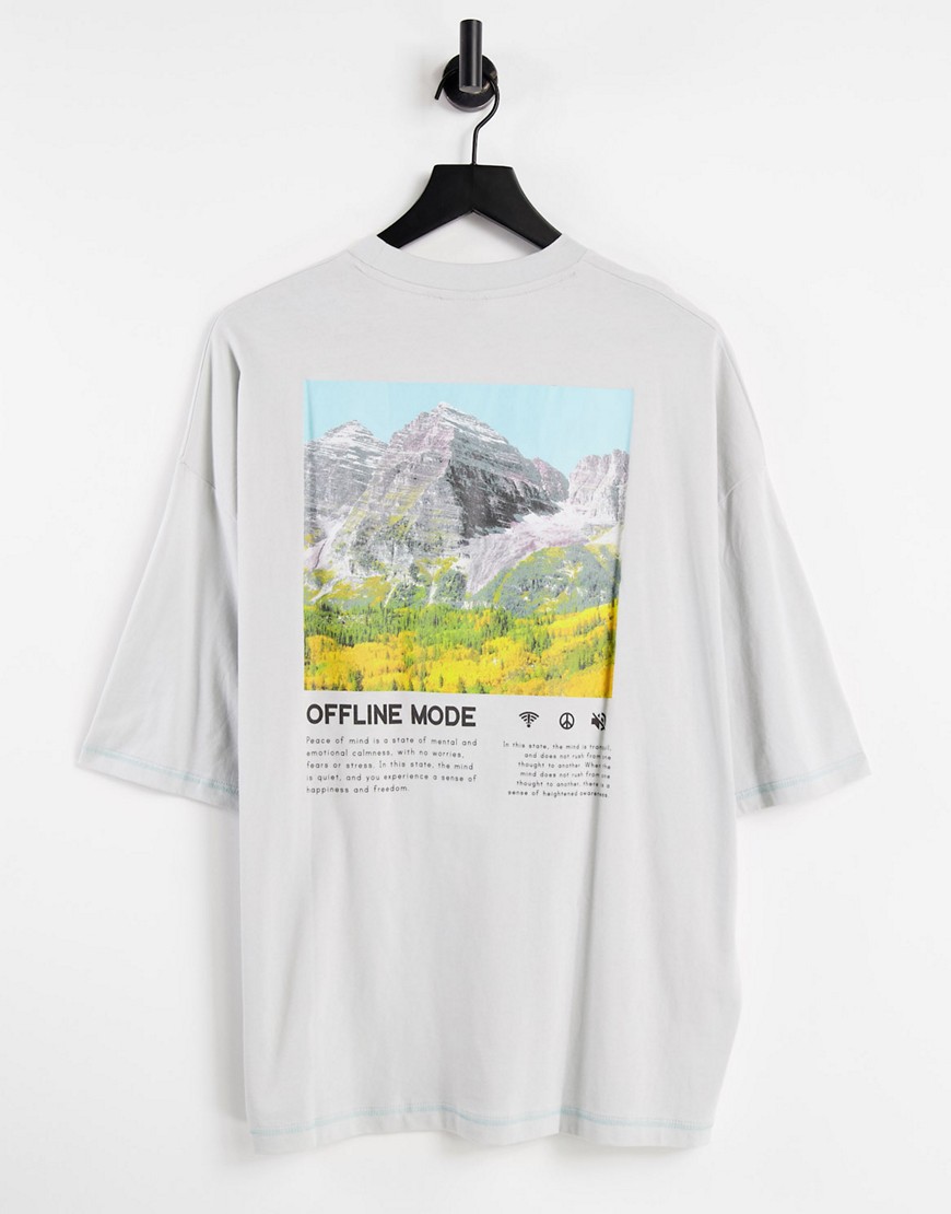 ASOS DESIGN - Oversized T-shirt in grijs met foto-bergprint op de rug
