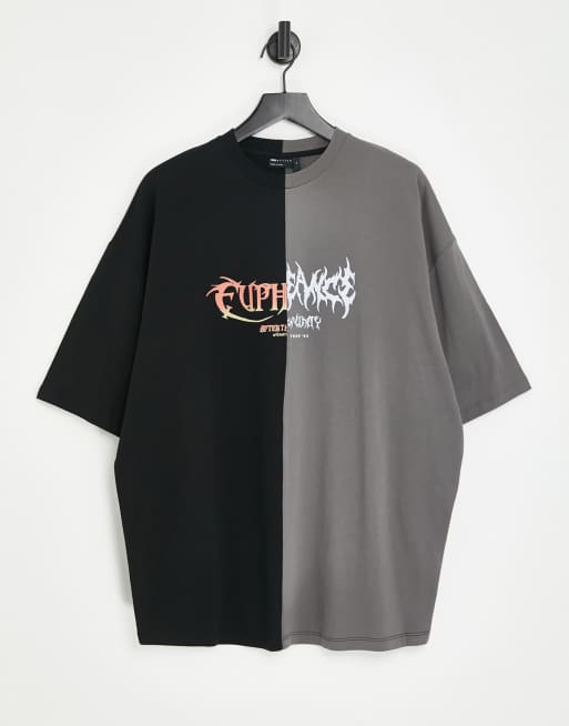 ASOS DESIGN - Oversized T-shirt in grijze kleurvlakken met grunge-print