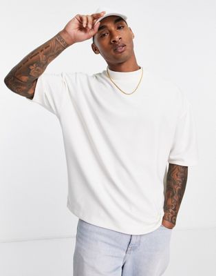 ASOS DESIGN oversized t-shirt in heavy rib with half sleeve in cream