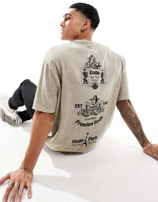 ASOS DESIGN oversized t-shirt in heavyweight 220gsm gray wash with Paris back print