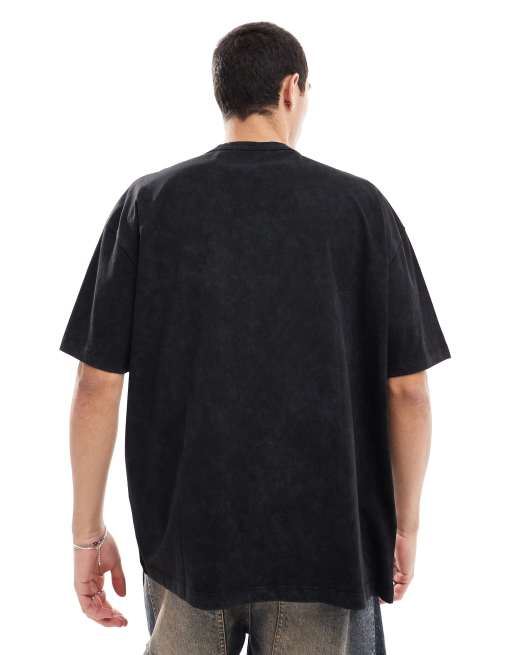 ASOS DESIGN oversized t-shirt in heavyweight 220gsm washed black with sport front print, 2 of 4