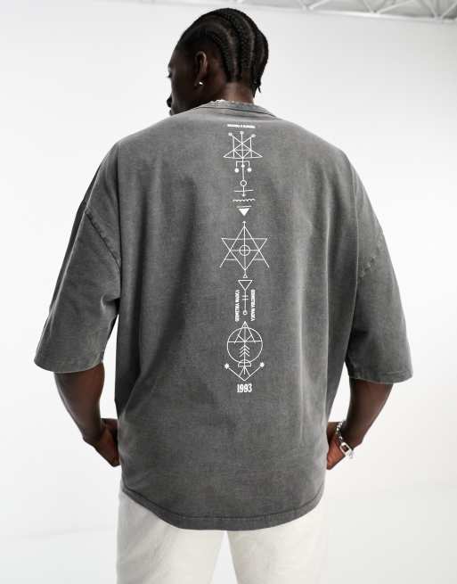 ASOS DESIGN oversized t-shirt in heavyweight 220gsm washed black with symbol spine print