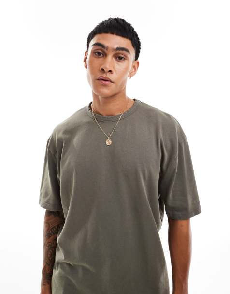 ASOS DESIGN oversized t-shirt in heavyweight 220gsm washed brown with back abstract art print - view 1