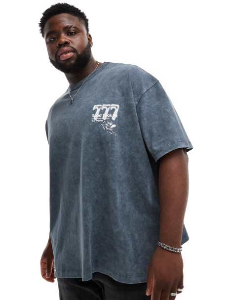 ASOS DESIGN oversized t-shirt in heavyweight 220gsm washed grey with cherub chest print - view 1