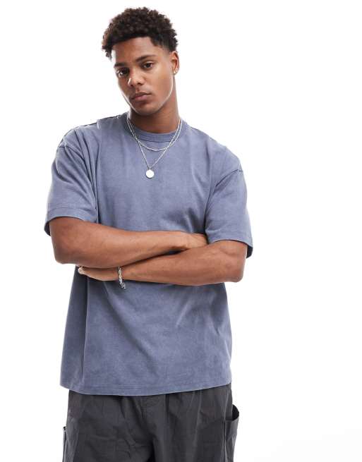 ASOS DESIGN oversized t-shirt in heavyweight 220gsm washed navy with city back print, 2 of 4