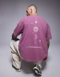 [ASOS DESIGN] ASOS DESIGN oversized t-shirt in heavyweight 220gsm washed pink with celestial spine print XL Zephyr