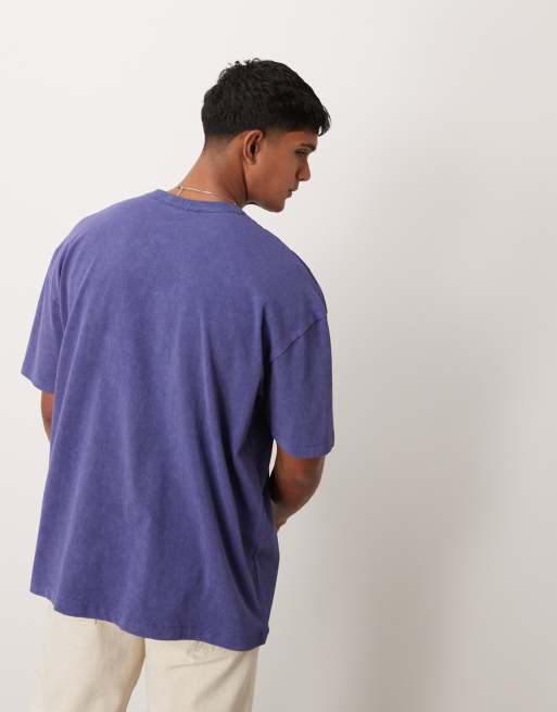 ASOS DESIGN oversized t-shirt in heavyweight 220gsm washed purple with chest print, 3 of 4