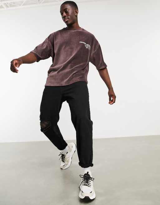 ASOS DESIGN oversized t-shirt in heavyweight cord with chest text print