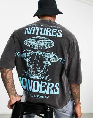 Men's Black Mushroom Printed Oversized Tshirt - Coastin Retro