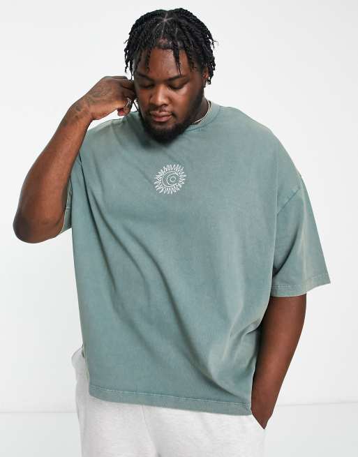 ASOS DESIGN oversized t-shirt in heavyweight washed green with sun