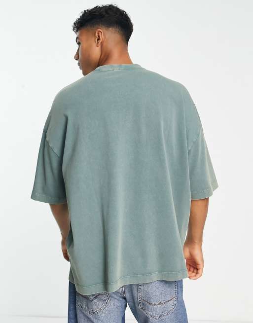 ASOS DESIGN oversized t-shirt in heavyweight washed green with sun