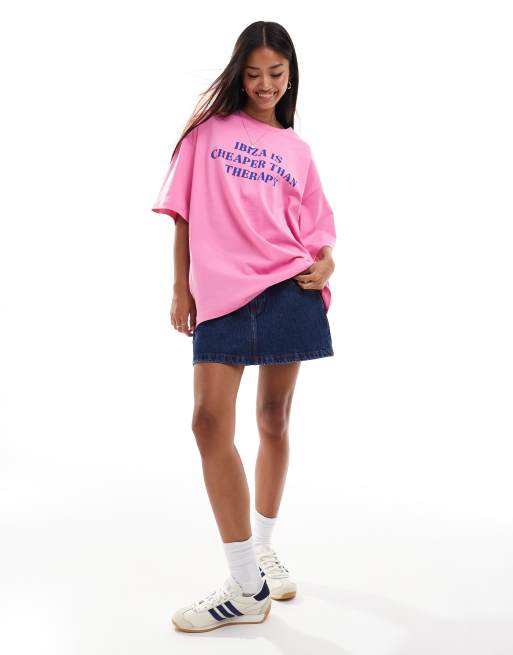 ASOS DESIGN oversized T-shirt in ibiza print in pink | ASOS