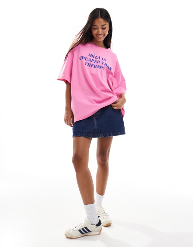 ASOS DESIGN oversized T-shirt in ibiza print in pink | ASOS