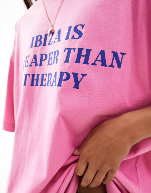 ASOS DESIGN oversized T-shirt in ibiza print in pink | ASOS