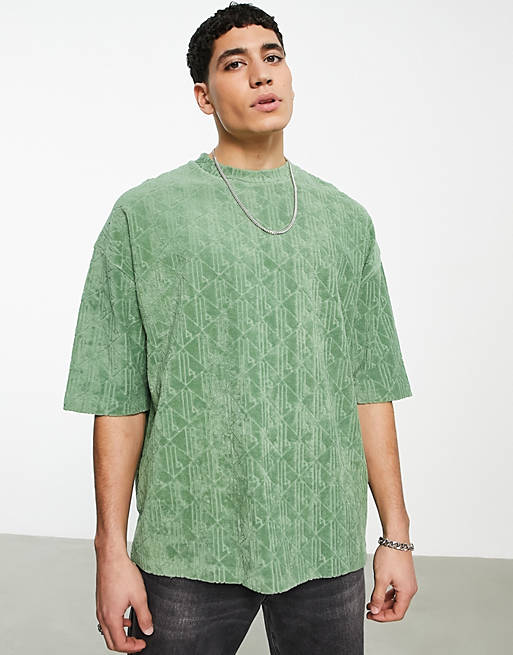  oversized t-shirt in jacquard towelling texture in green 