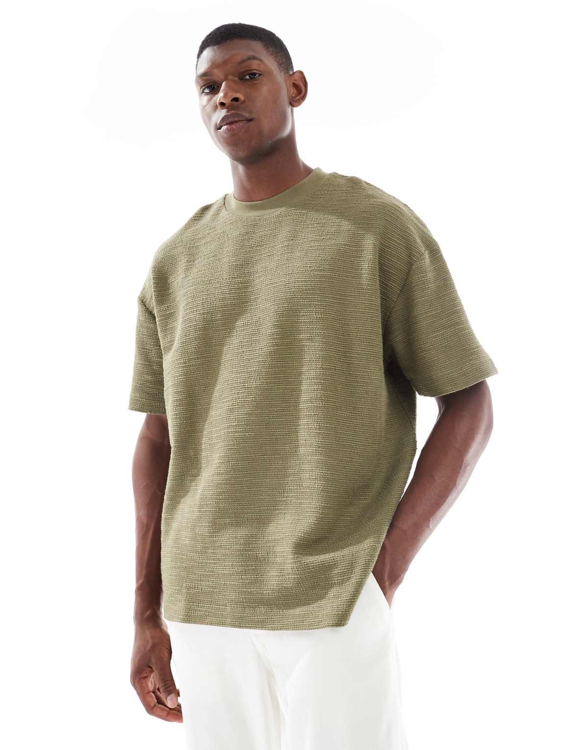 ASOS DESIGN oversized t-shirt in khaki boucle