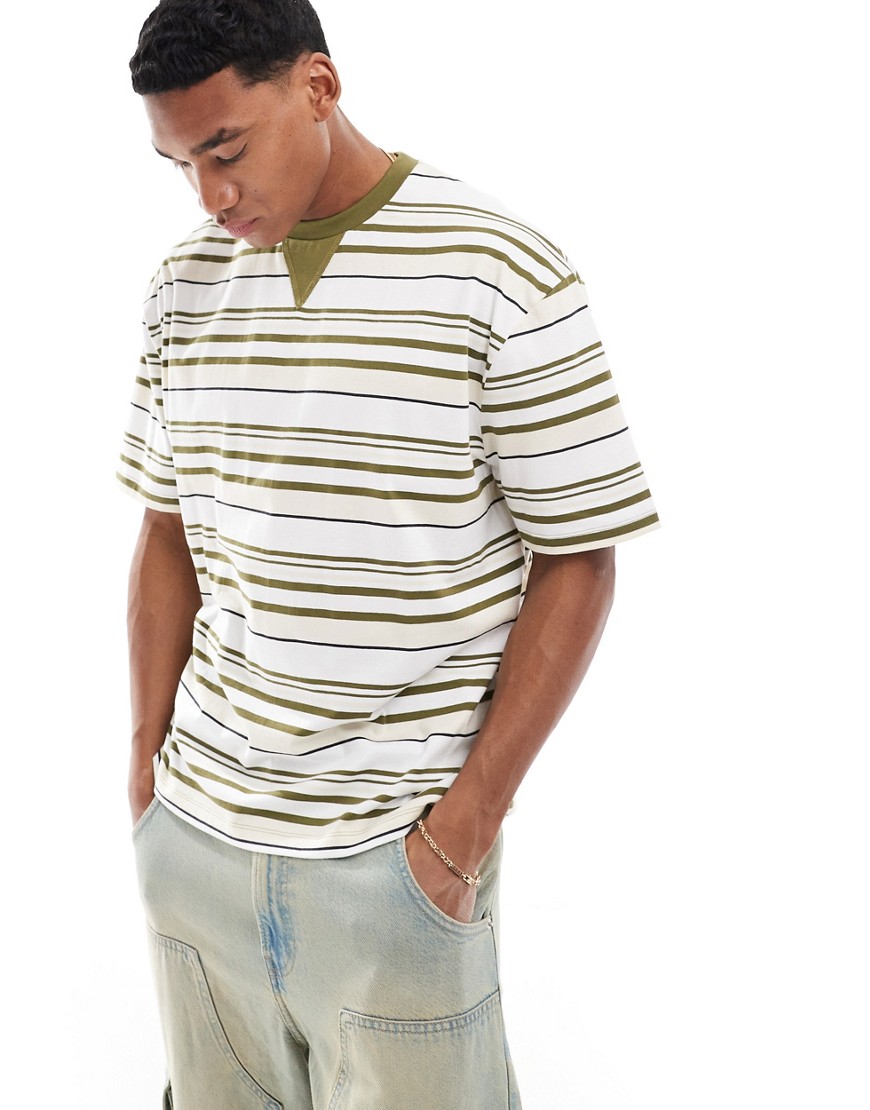 ASOS DESIGN oversized t-shirt in khaki stripe-Multi