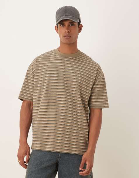 ASOS DESIGN oversized t-shirt in khaki stripe - view 1