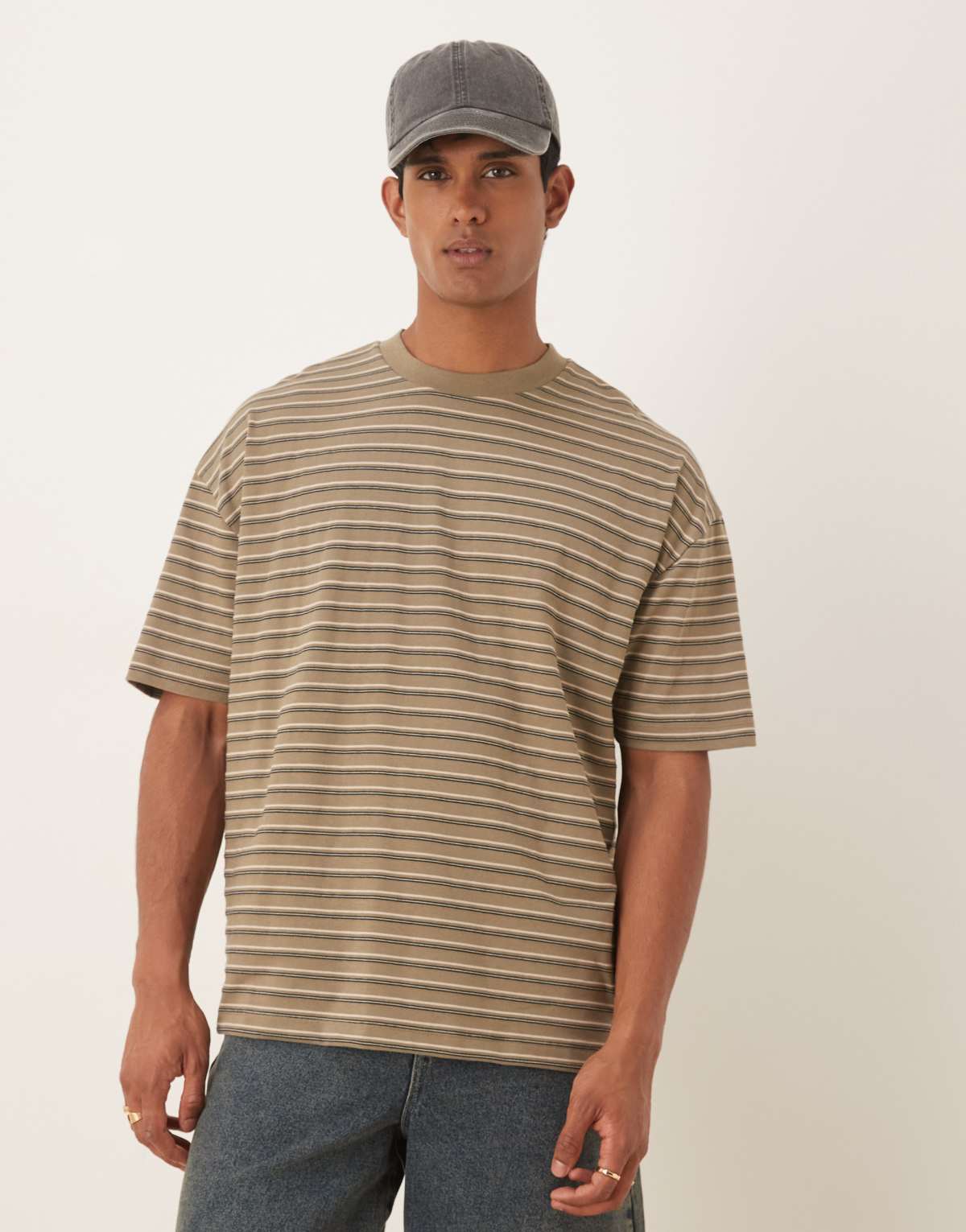 ASOS DESIGN oversized t-shirt in khaki stripe