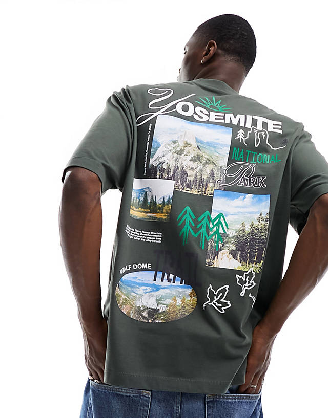 ASOS DESIGN - oversized t-shirt in khaki with back scenic print
