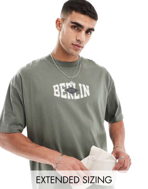 ASOS DESIGN oversized t-shirt in khaki with city chest print - view 1