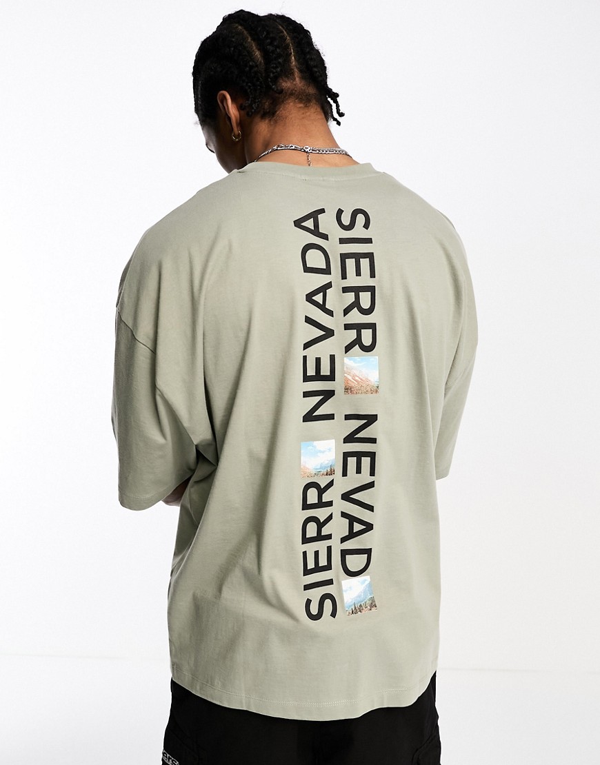 ASOS DESIGN oversized t-shirt in khaki with Nevada back print-Green