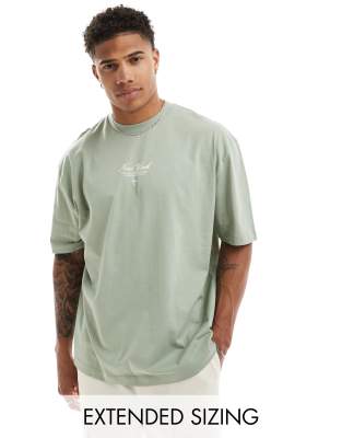 ASOS DESIGN oversized t-shirt in khaki with NYC text print