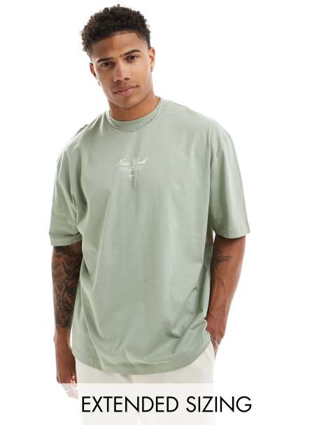 ASOS DESIGN oversized t-shirt in khaki with NYC text print - view 1