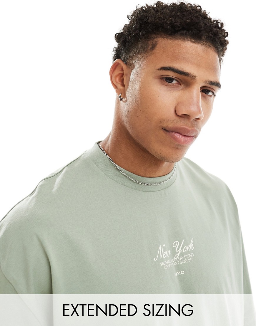 ASOS DESIGN oversized t-shirt in khaki with NYC text print-Green
