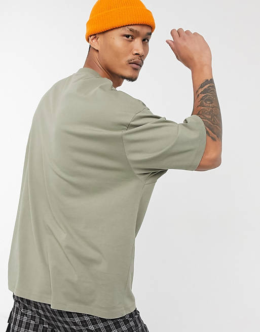ASOS DESIGN oversized t-shirt in khaki with rose print