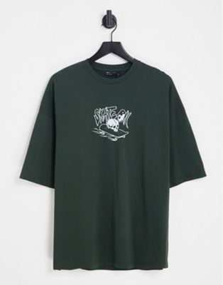 ASOS DESIGN oversized t-shirt in khaki with skate front print