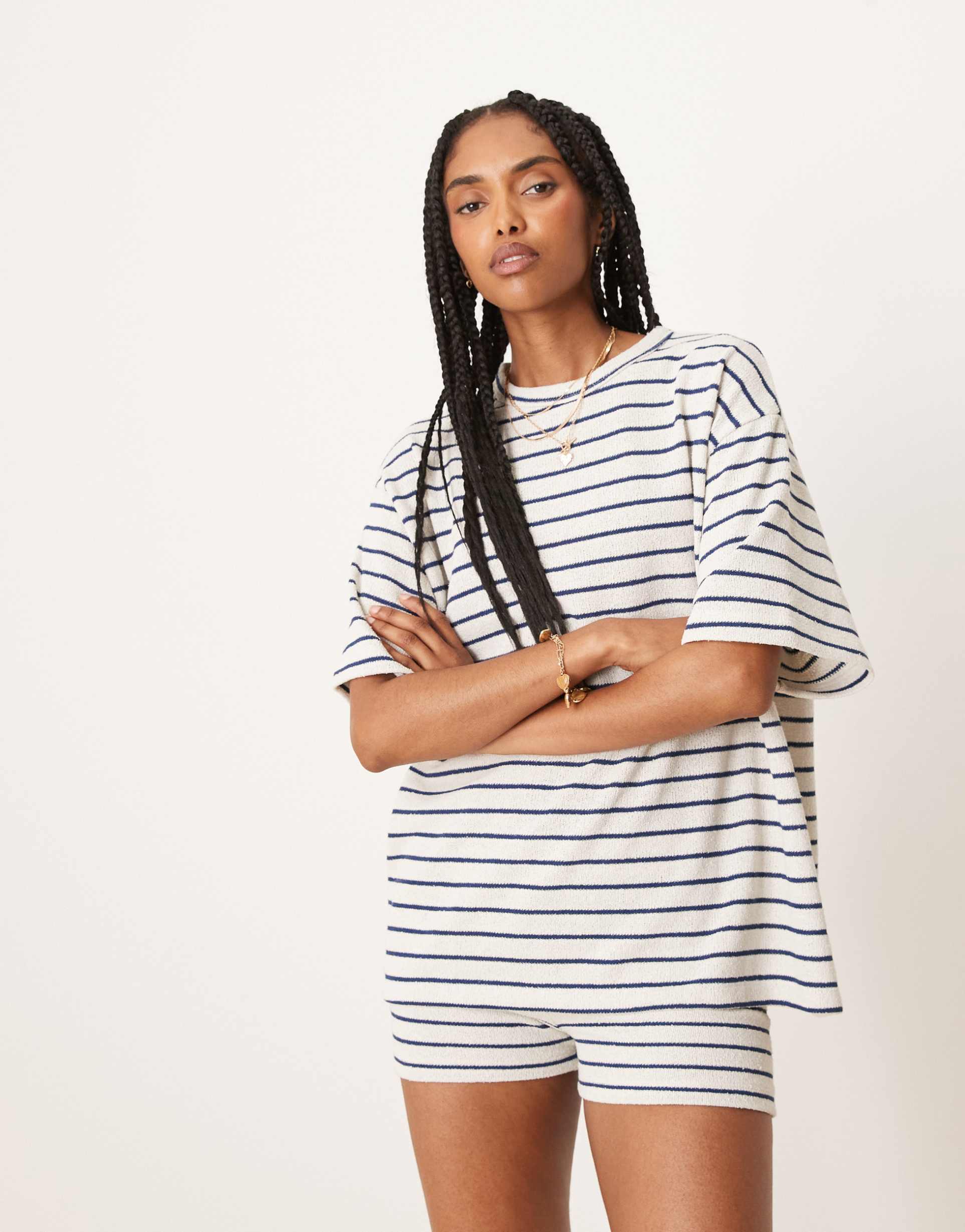asos design oversized t-shirt in knit mono stripe - part of a set