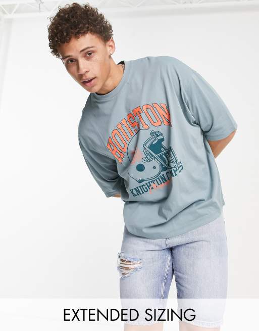 ASOS DESIGN - Oversized T-shirt in lichtblauw met Houston varsity-print op de borst