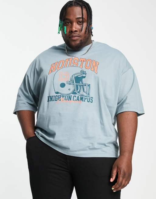 ASOS DESIGN - Oversized T-shirt in lichtblauw met Houston varsity-print op de borst, 2 van 4