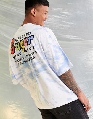 ASOS DESIGN oversized t-shirt in light blue tie dye with back print