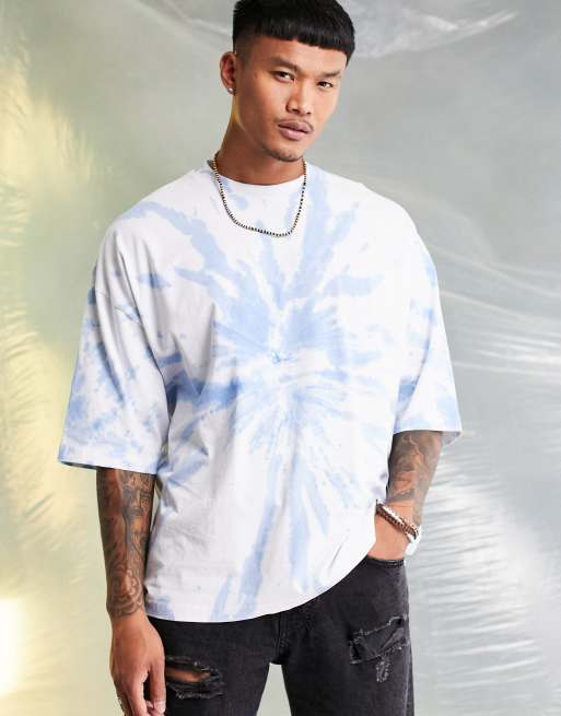 ASOS DESIGN oversized t-shirt in light blue tie dye with back