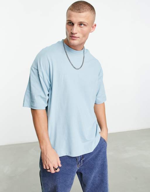 ASOS Design Oversized T-Shirt in Gray Blue with Outdoors Scene Back Print