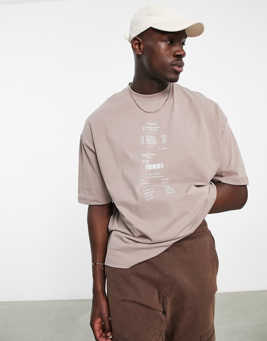 ASOS DESIGN oversized t-shirt in light brown with receipt front print