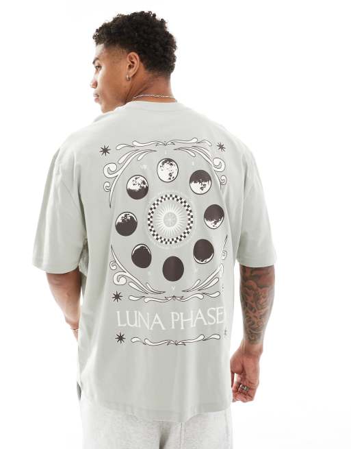ASOS DESIGN oversized T-shirt in light gray with celestial back print